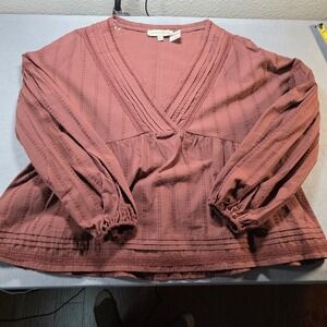 Penelope Rose Womens Mauve Cotton Gauze Peplum Blouse, Boho, Cottagecore, L, NEW